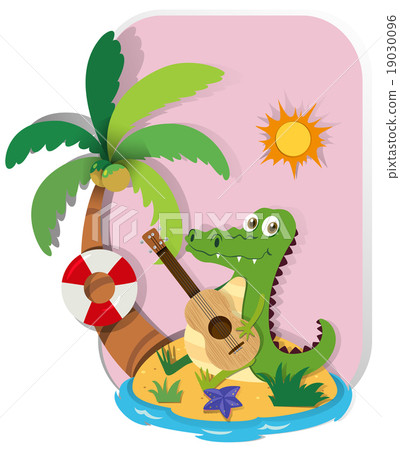 Crocodile playing guitar on island 19030096