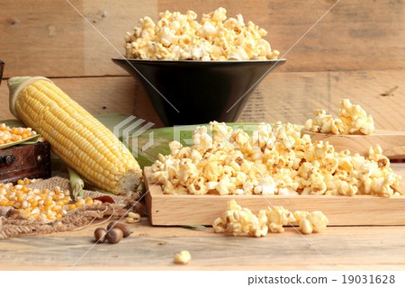 Popcorn and yellow dry corn grain with fresh corn. 19031628