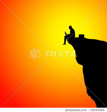 Businessman working with laptop on the mountain Businessman working with laptop on the mountain 19034004