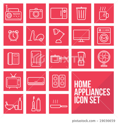 Home appliances simple thin line icons set vector - Stock Illustration ...