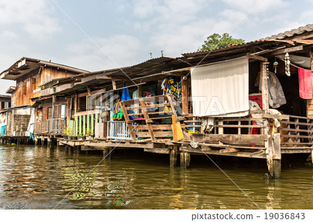 Slum on dirty canal in Thailand 19036843