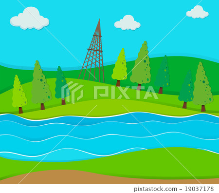 Green field by the river Green field by the river 19037178