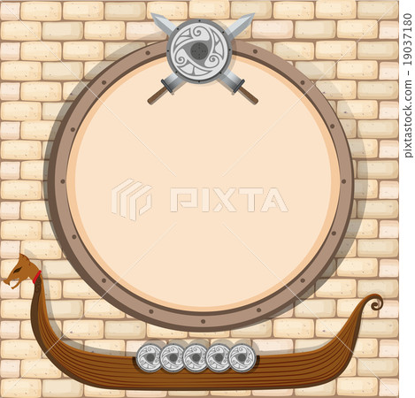 Border design with viking and sheilds Border design with viking and sheilds 19037180