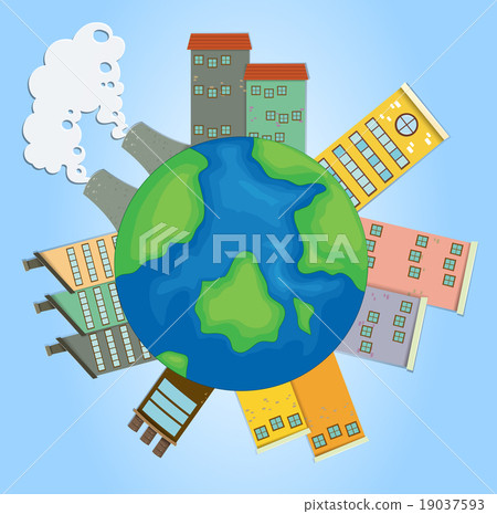 Earth with buildings and factories Earth with buildings and factories 19037593
