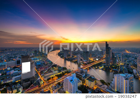 Bangkok skyline with river at twilight Bangkok skyline with river at twilight 19038247