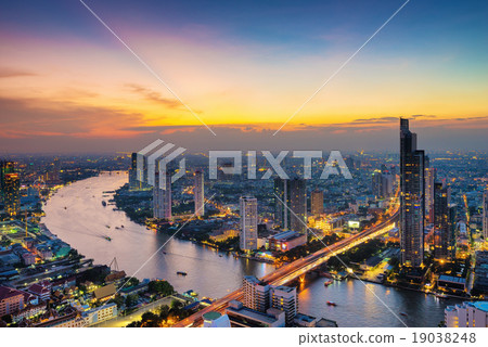 Bangkok skyline with river at twilight Bangkok skyline with river at twilight 19038248