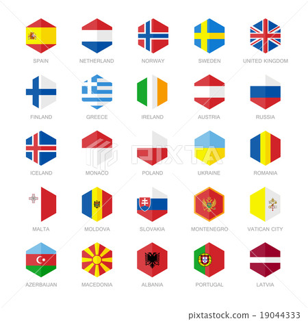 Europe Flag Icons. Hexagon Flat Design. 19044333