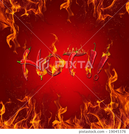 Text of red hot chili pepper fire burns 19045376