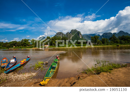 Wood boat in Vang Vieng Vientiane Laos Wood boat in Vang Vieng Vientiane Laos 19051130