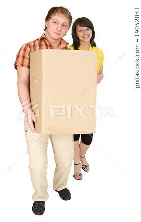 Woman and man bear the big cardboard box Woman and man bear the big cardboard box 19052031