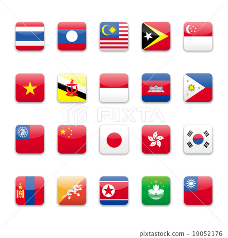 East Asia and south East Asia flags round icon set 19052176