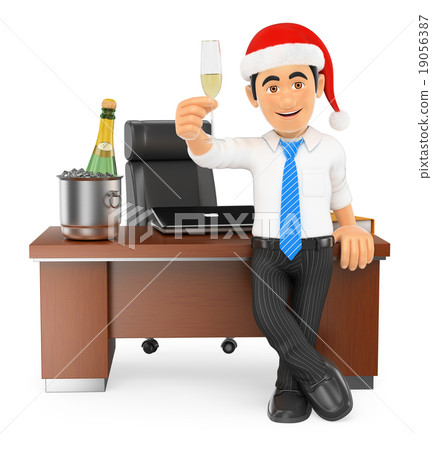 3D Businessman toasting Christmas in his office 19056387