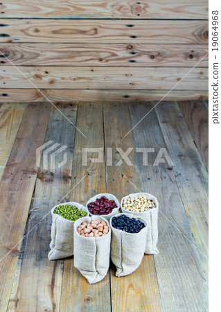 Beans on vintage wooden boards still life 19064968