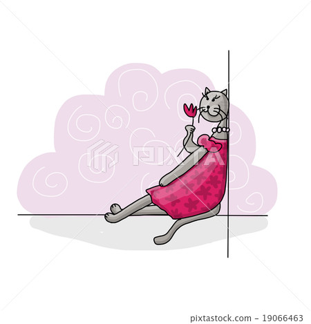 Pretty cat with flower, sketch for your design 19066463