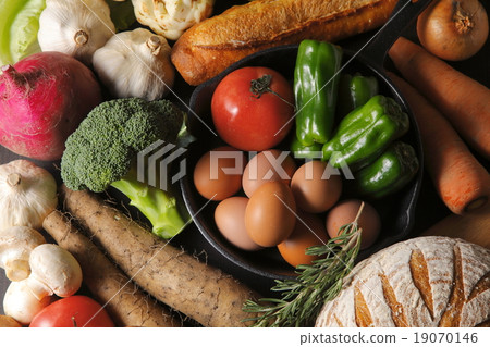 A group image of vegetables and bread A group image of vegetables and bread 19070146