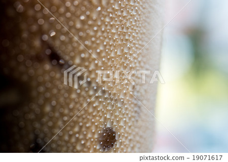 water drops on the plastic glass of iced coffee 19071617
