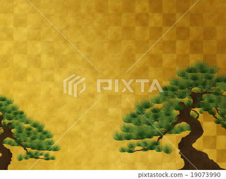 Gold folding screen and pine - Stock Illustration [19073990] - PIXTA