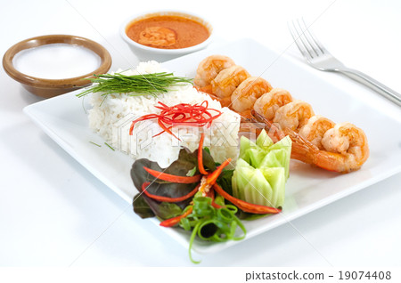 grilled prawns with steamed rice grilled prawns with steamed rice 19074408