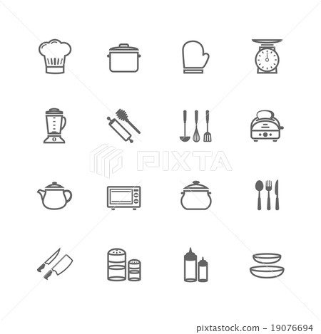 Set of Outline stroke Kitchenware icon Vector Set of Outline stroke Kitchenware icon Vector 19076694