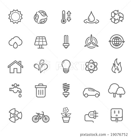Set of Outline Stroke Ecology Icons Vector - Stock Illustration ...