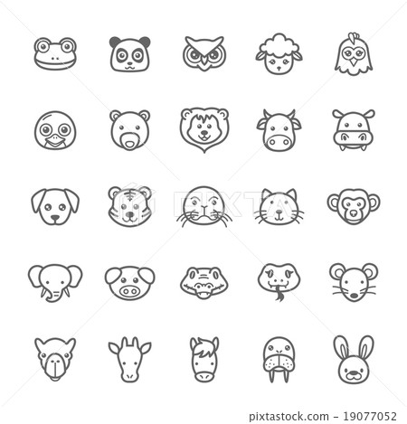 Set of Outline Stroke Animal Icons Vector 19077052