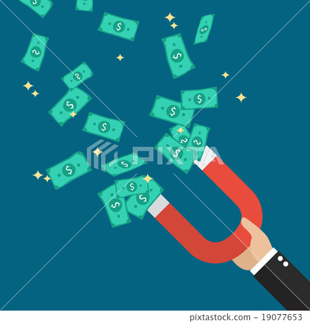 Businessman holding magnet attracting money 19077653