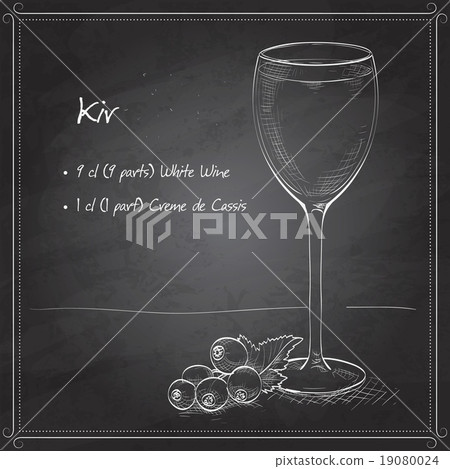 Kir alcohol cocktail on black board Kir alcohol cocktail on black board 19080024