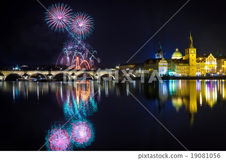 New year Fireworks in Prague, Czech Republick New year Fireworks in Prague, Czech Republick 19081056