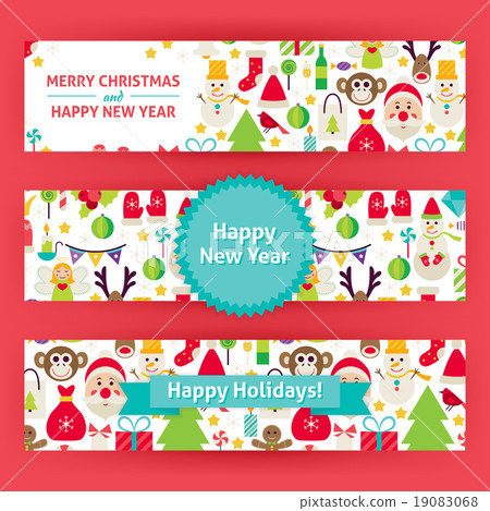 Happy New Year Vector Template Banners Set - Stock Illustration ...