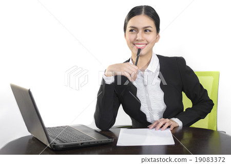 Attractive asian business women who thinking 19083372