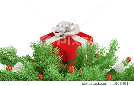 Christmas decoration with red gift isolated 3d 19084914