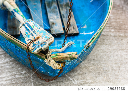 Old blue wooden shabby fishing boat detail Old blue wooden shabby fishing boat detail 19085688