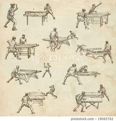 Table tennis - feehand sketching, collection Table tennis - feehand sketching, collection 19085782