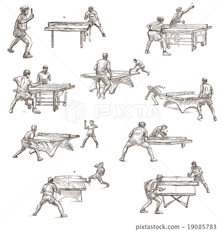 Table tennis - feehand sketching, collection Table tennis - feehand sketching, collection 19085783