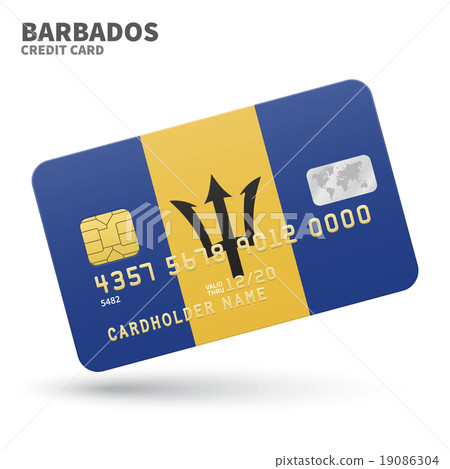 Credit card with Barbados flag background for bank 19086304