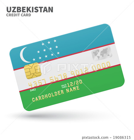 Credit card with Uzbekistan flag background for 19086315