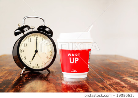 Alarm clock and coffee cup, Seven o'clock 19086633
