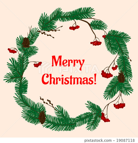 Christmas wreath with green branch and berries - Stock Illustration ...