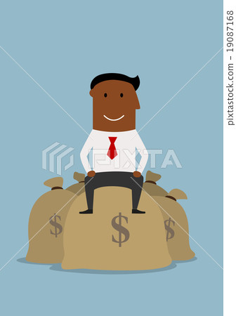 Happy smiling businessman on money bags - Stock Illustration [19087168 ...