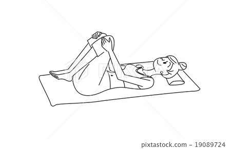 A woman stretching her back on her back (line drawing) 19089724