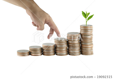 stack of Thailand silver coin and hand gestures are walking. 19092315