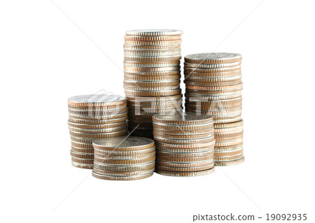 silver Thailand coins stack isolated on white. 19092935