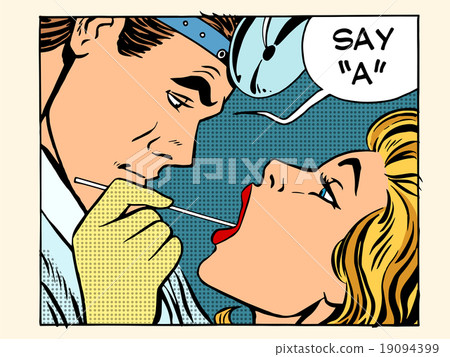 otolaryngologist examines the throat patient  19094399