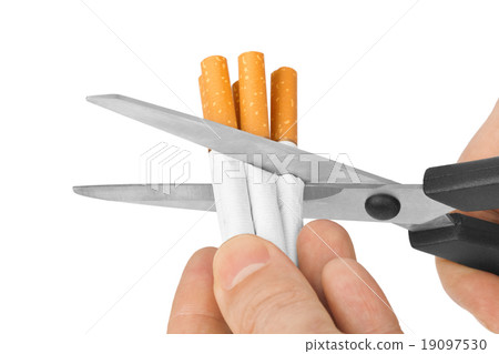 Hand with scissors and cigarettes Hand with scissors and cigarettes 19097530