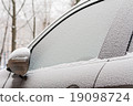 frozen car window closeup ice crystals cold 19098724