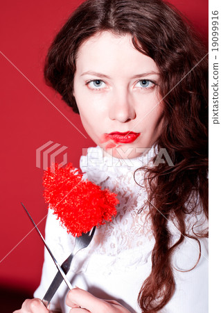 woman with red heart on a fork 19099916