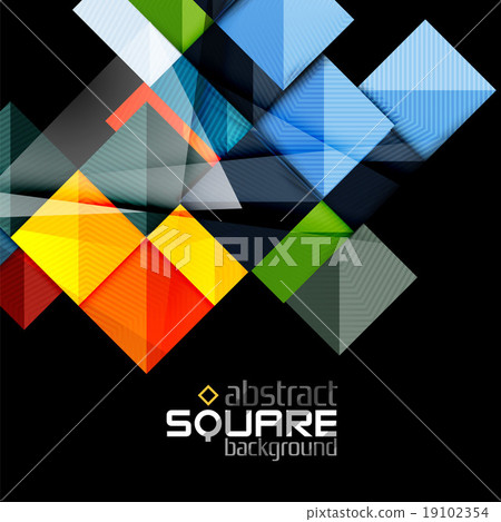 Glossy color squares on black. Geometric abstract 19102354