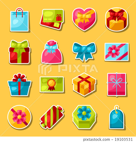Celebration sticker set of colorful gift boxes Celebration sticker set of colorful gift boxes 19103531
