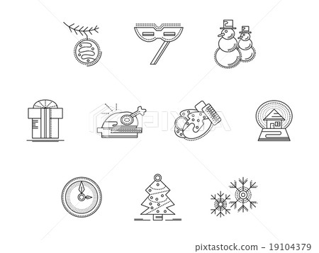 Xmas party accessories flat line vector icons set 19104379