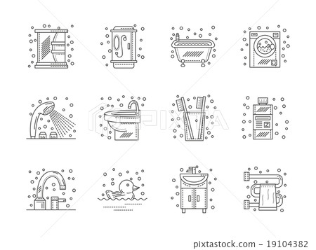Collection of flat line bathroom vector icons 19104382